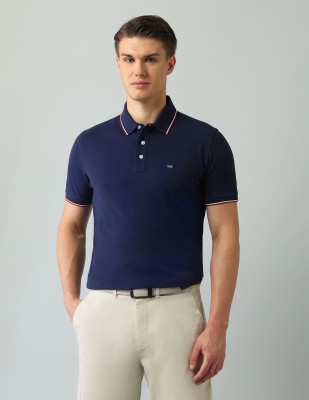 Arrow Sport Solid Men Polo Neck Blue T-Shirt