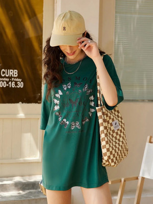 QUIN FLETCHER Typography Women Round Neck Green T-Shirt