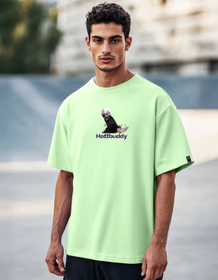 Hoffbuddy Printed Men Round Neck Light Green T-Shirt