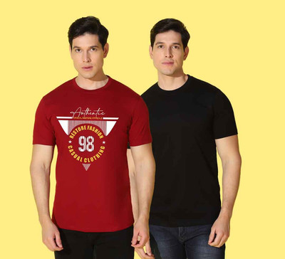 WOOSTRO Graphic Print, Solid Men Round Neck Multicolor T-Shirt