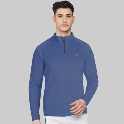 FTX Solid Men High Neck Blue T-Shirt