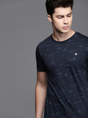 WROGN Solid Men Round Neck Blue T-Shirt