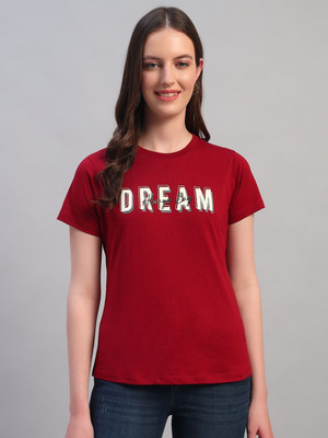 CANTABIL Printed Men Round Neck Maroon T-Shirt