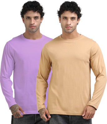Chill Factor Solid Men Round Neck Purple, Beige T-Shirt