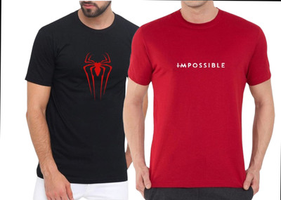 FRANSCART Printed Men Round Neck Black, Red T-Shirt