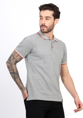 PSI Solid Men Polo Neck Grey T-Shirt