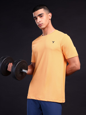 TECHNOSPORT Solid Men Round Neck Orange T-Shirt