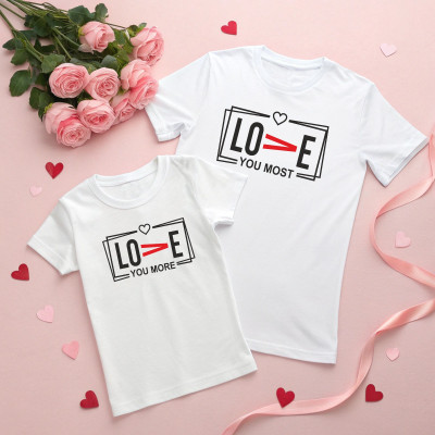 Triptee Printed Couple Round Neck White T-Shirt