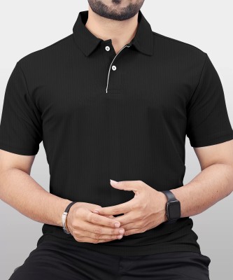 PATOIS Solid Men Polo Neck Black T-Shirt