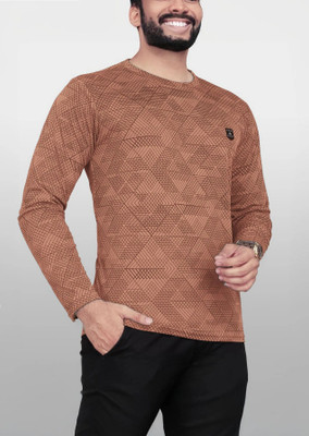 AVOLT Printed Men Round Neck Brown T-Shirt