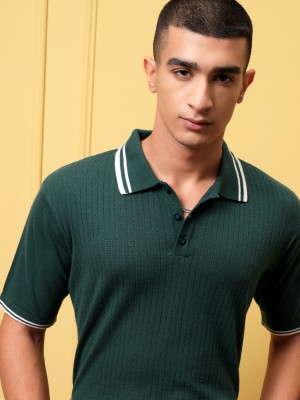 HIGHLANDER Self Design Men Polo Neck Green T-Shirt