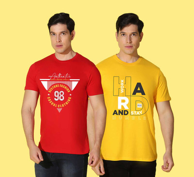 WOOSTRO Printed Men Round Neck Multicolor T-Shirt