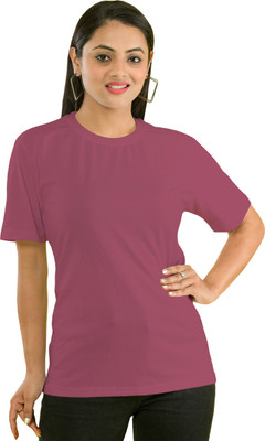 SHAUN Solid Women Round Neck Maroon T-Shirt