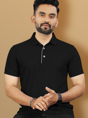 VeBNoR Solid Men Polo Neck Black T-Shirt