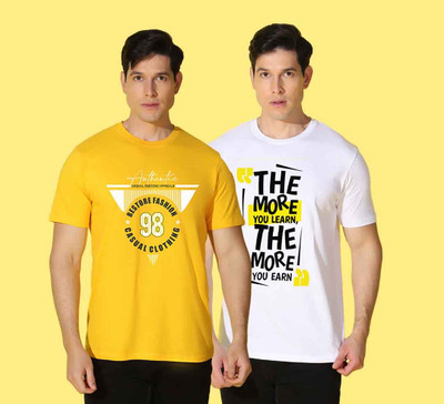 WOOSTRO Printed, Solid Men Round Neck Multicolor T-Shirt