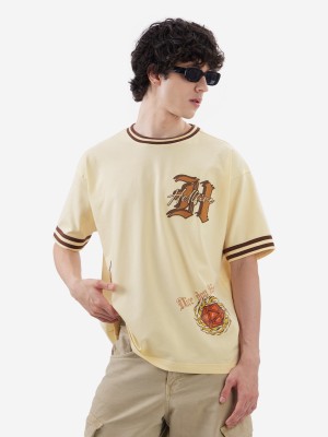 The Souled Store Printed Men Round Neck Yellow T-Shirt