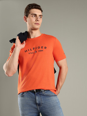 TOMMY HILFIGER Printed Men Crew Neck Orange T-Shirt