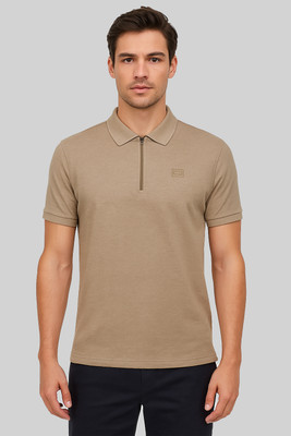Sportz Fit Solid Men Polo Neck Brown T-Shirt