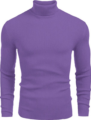 FREAKS Self Design High Neck Casual Men Purple Sweater