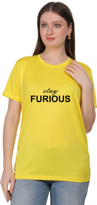 Aaso Graphic Print Women Round Neck Yellow T-Shirt