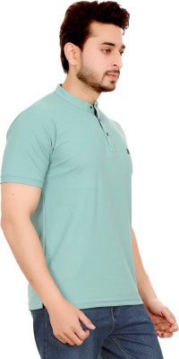 RosyRains Solid Men Polo Neck Light Green T-Shirt