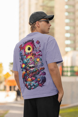 Arfila Printed Men Round Neck Purple T-Shirt