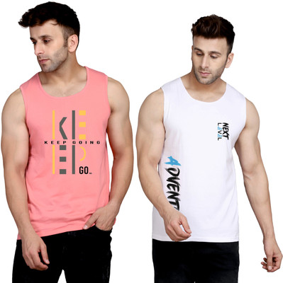SLOWLORIS Printed, Colorblock Men Round Neck Pink, White T-Shirt
