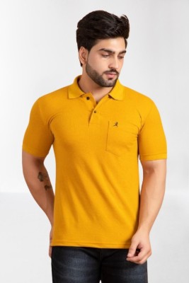 FICKA Solid Men Polo Neck Yellow T-Shirt