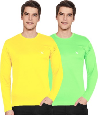 FTX Solid Men Round Neck Green, Yellow T-Shirt