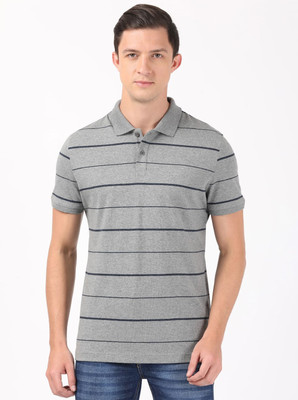 JOCKEY Striped Men Polo Neck Grey T-Shirt