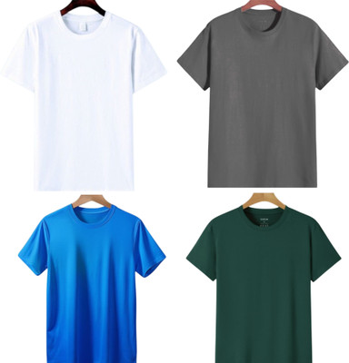 P collection Solid Men Round Neck Dark Green, White, Grey, Blue T-Shirt