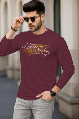GM TRENDS Printed Men Round Neck Maroon T-Shirt