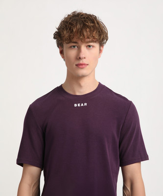 THE BEAR HOUSE Solid Men Round Neck Purple T-Shirt