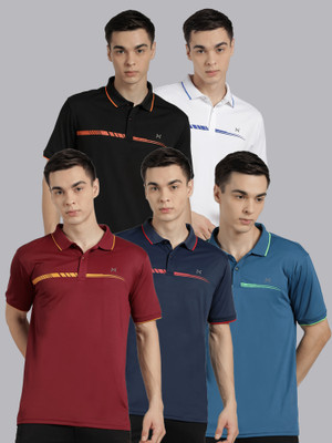 Force NXT Solid Men Polo Neck Multicolor T-Shirt