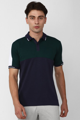 PETER ENGLAND Solid Men Polo Neck Dark Blue T-Shirt