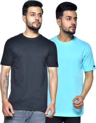 Subh Creations Solid Men Round Neck Blue, Black T-Shirt