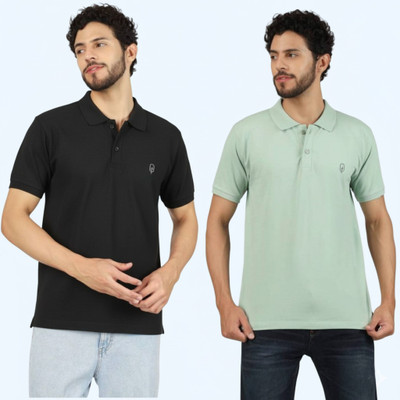 BlueFicus Solid Men Polo Neck Black, Green T-Shirt