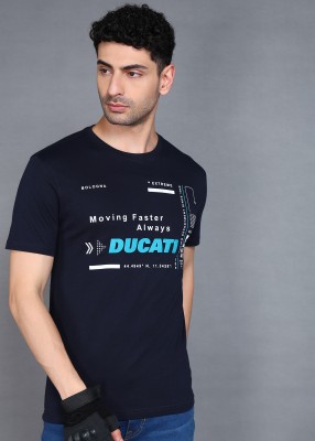 DUCATI Printed Men Round Neck Navy Blue T-Shirt