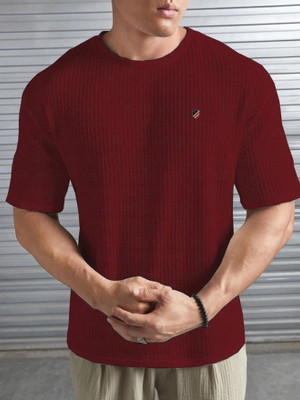 SR Fashion Printed Men Round Neck Maroon T-Shirt