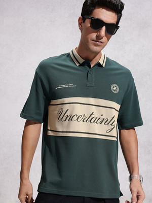 WROGN Colorblock, Printed Men Polo Neck Green T-Shirt