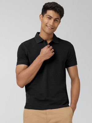 XYXX Solid Men Polo Neck Black T-Shirt