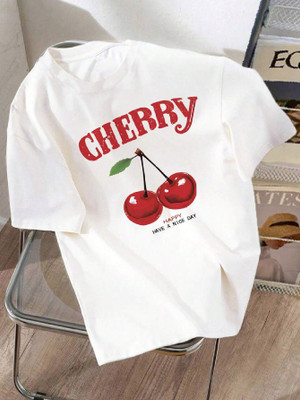 HIPOP Printed Women Round Neck White T-Shirt