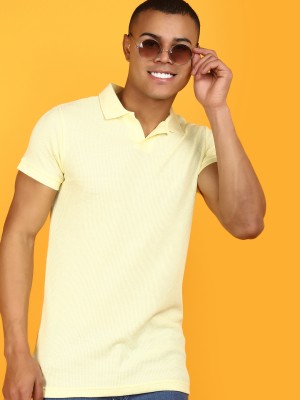 V-MART Solid Men Polo Neck Yellow T-Shirt