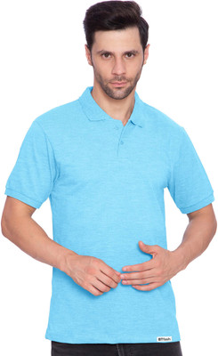 BTfash Solid Men Polo Neck Blue T-Shirt