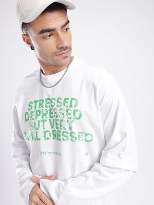 Glitchez Printed Men Round Neck White T-Shirt