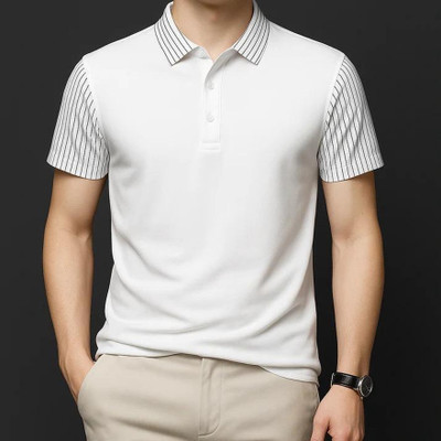 SHUBHAM CREATION Self Design Men Polo Neck White T-Shirt