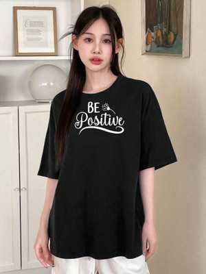 Hivewear Printed Women Round Neck Black T-Shirt