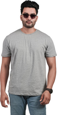 JamShaz Solid Men Round Neck Grey T-Shirt