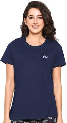 GOKULJEWEL Solid Women Round Neck Dark Blue T-Shirt