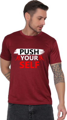 AZAADGARMENT Printed Men Round Neck Reversible Maroon T-Shirt